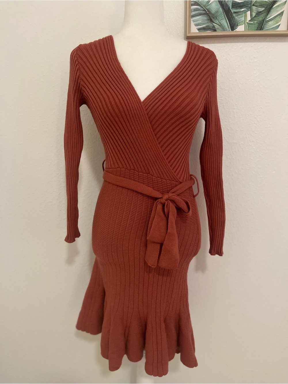 Shein V-Neck Tie Waist Fitted Women’s Solid Color